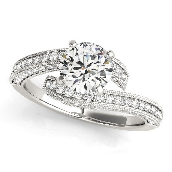 Round Diamond Bypass Style Engagement Ring in 14K White Gold (1 1/2 cttw)