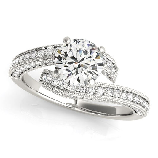 Round Diamond Bypass Style Engagement Ring in 14K White Gold (1 1/2 cttw)