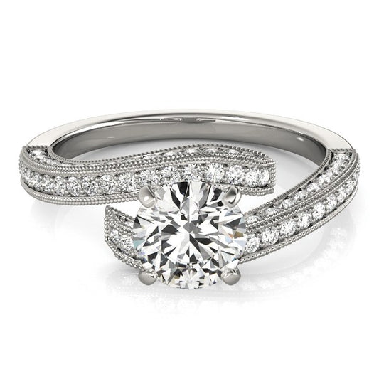 Round Diamond Bypass Style Engagement Ring in 14K White Gold (1 1/2 cttw)