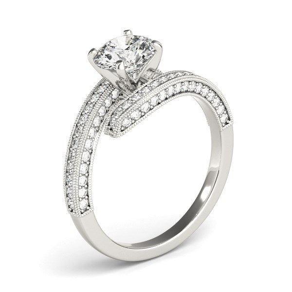 Round Diamond Bypass Style Engagement Ring in 14K White Gold (1 1/2 cttw)