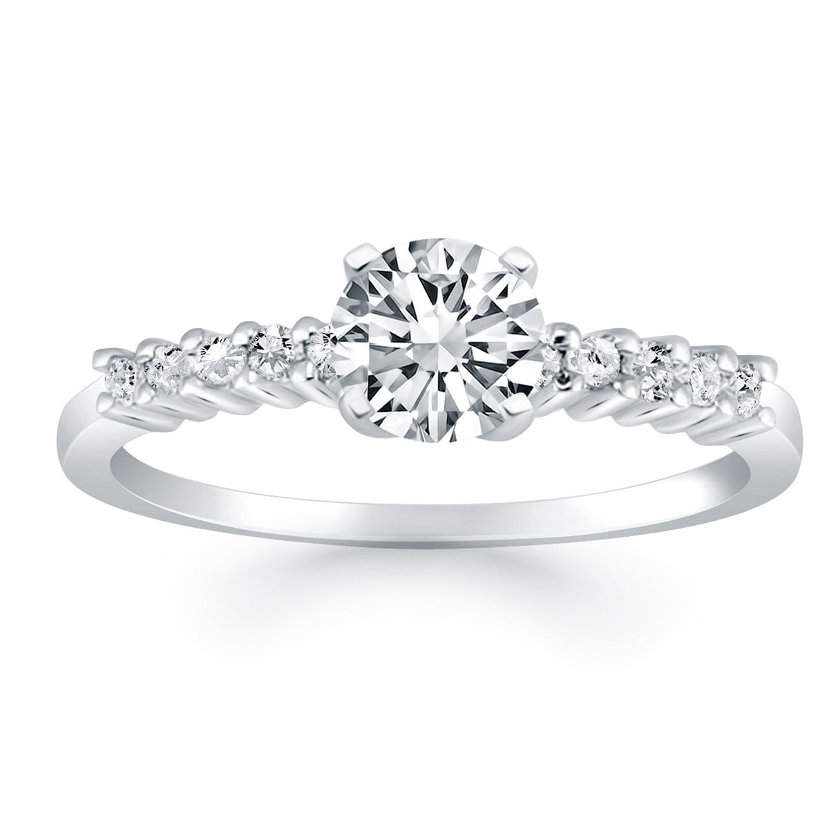 Shared Prong Accent Diamond Engagement Ring in 14K White Gold
