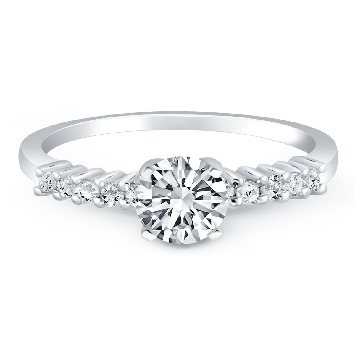 Shared Prong Accent Diamond Engagement Ring in 14K White Gold