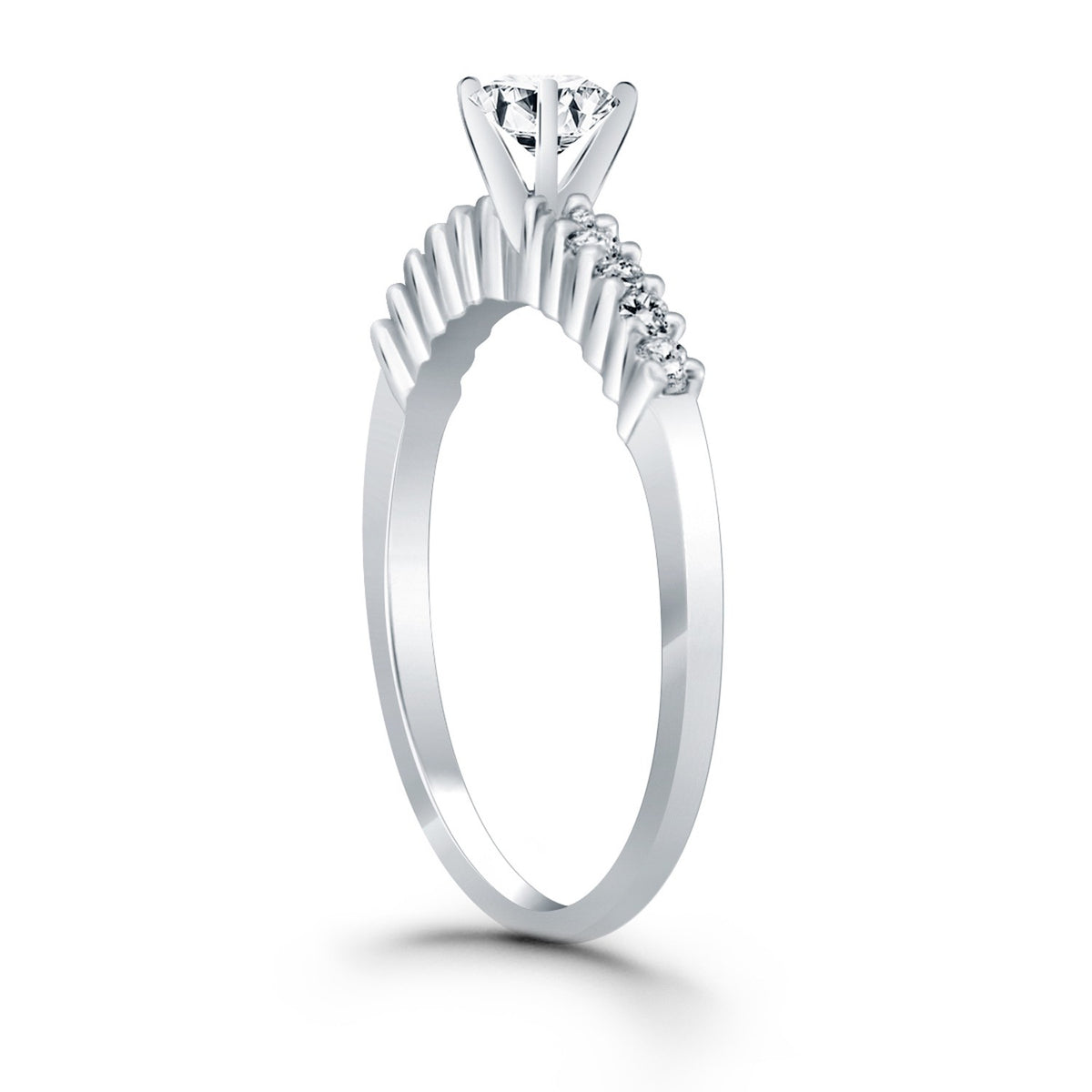 Shared Prong Accent Diamond Engagement Ring in 14K White Gold