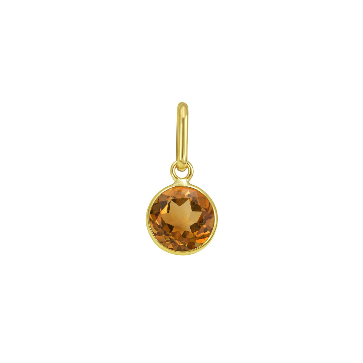 Round Citrine Charm Pendant in 14K Yellow Gold