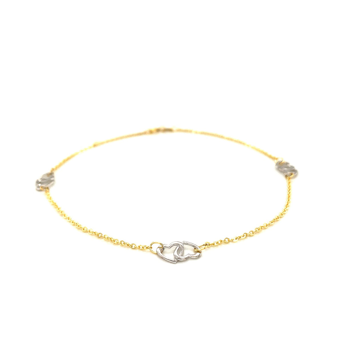 Entwined Heart Station Anklet in 14K Two-Tone Gold
