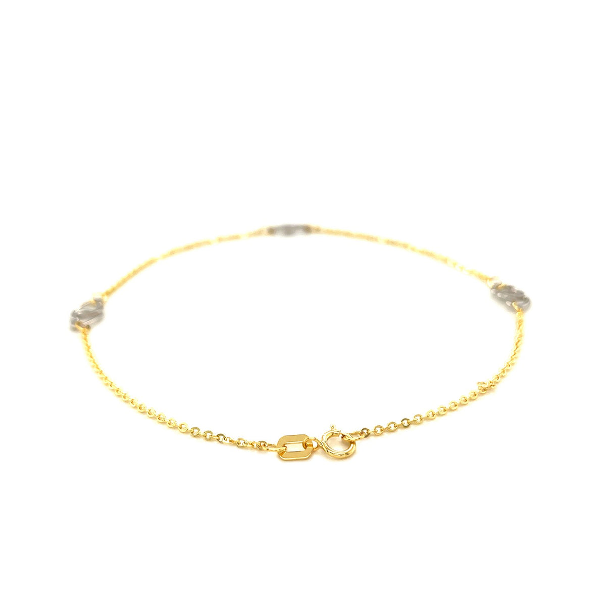 Entwined Heart Station Anklet in 14K Two-Tone Gold