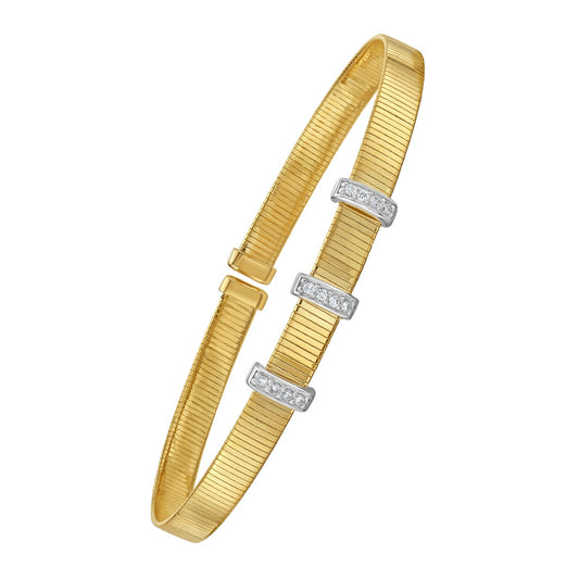 Diamond Station Omega Cuff Bangle in 14K Yellow Gold