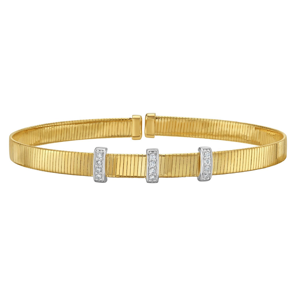 Diamond Station Omega Cuff Bangle in 14K Yellow Gold