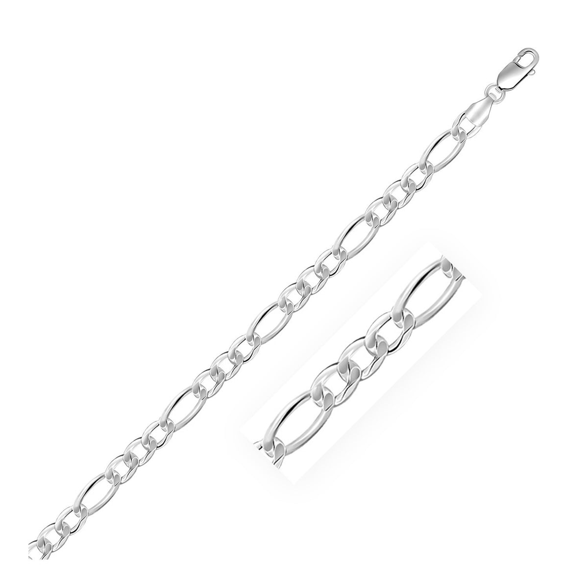 Figaro Style Chain in Rhodium-Plated Sterling Silver (5.40 mm)