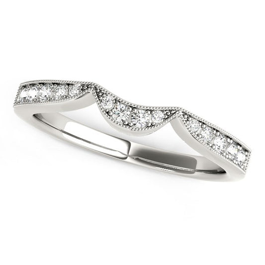 Milgrained Curved Diamond Wedding Band in 14K White Gold (1/6 cttw)