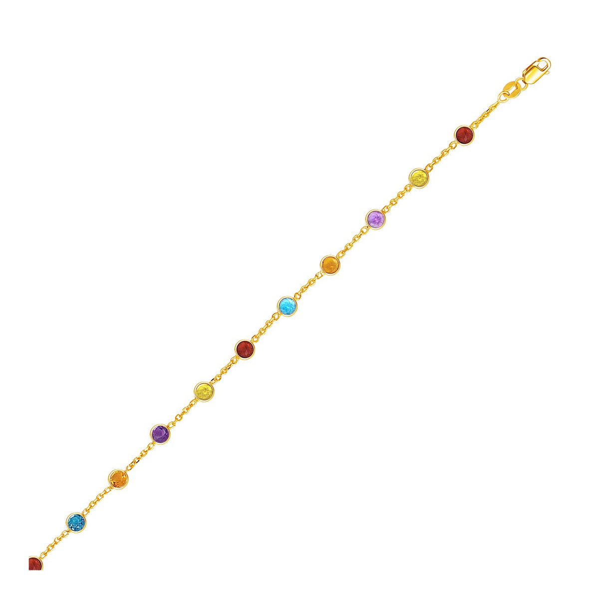 Cable Anklet with Multi-Tone Stations in 14K Yellow Gold