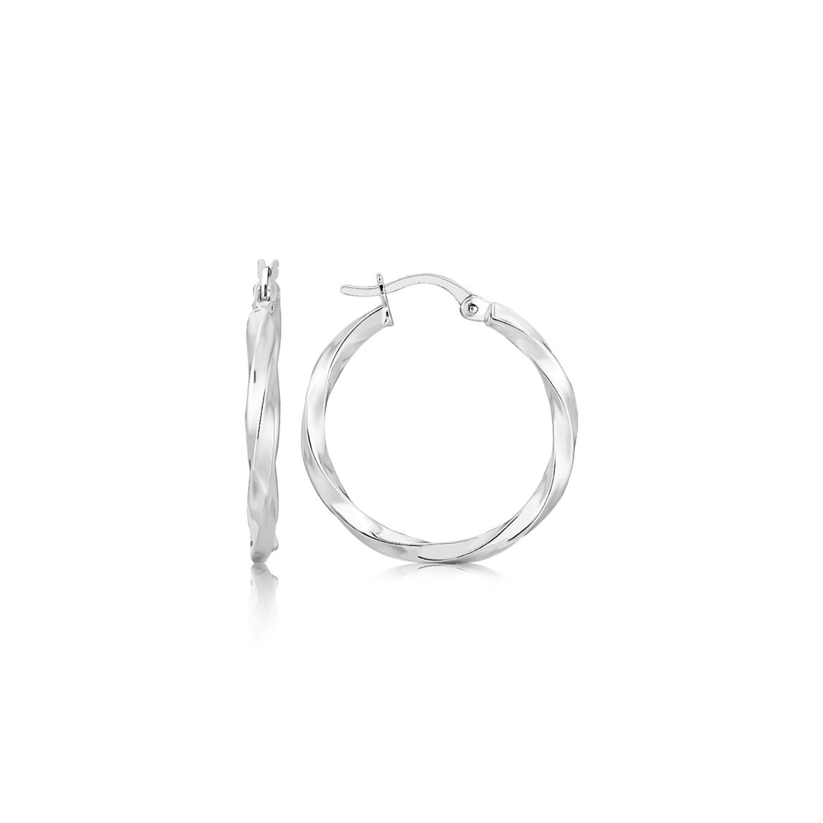 Polished Spiral Motif Hoop Earrings in Sterling Silver (3x25mm)