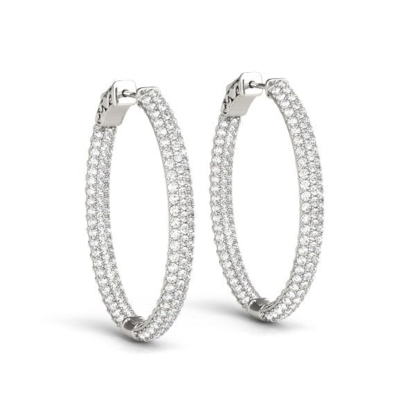 Diamond Hoop Double Sided Three Row Earrings in 14K White Gold (2 cttw)