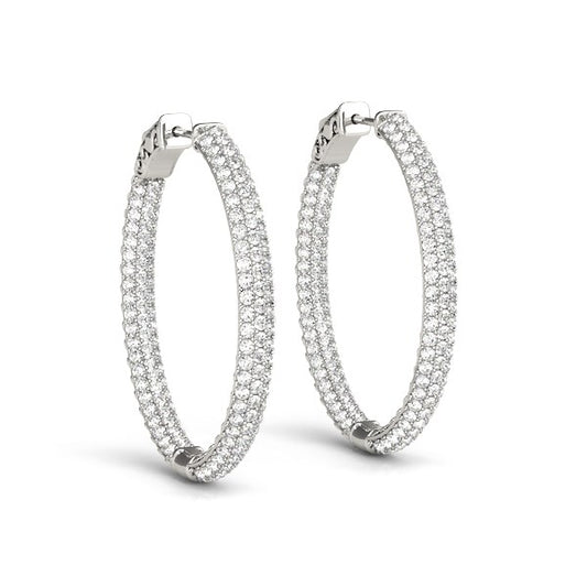 Diamond Hoop Double Sided Three Row Earrings in 14K White Gold (2 cttw)