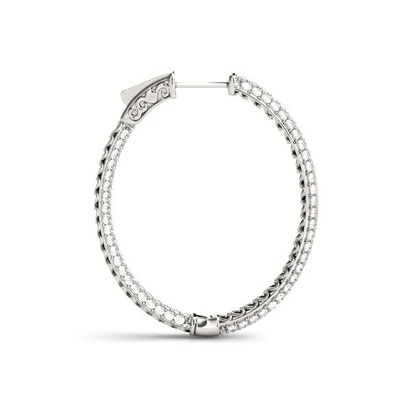 Diamond Hoop Double Sided Three Row Earrings in 14K White Gold (2 cttw)