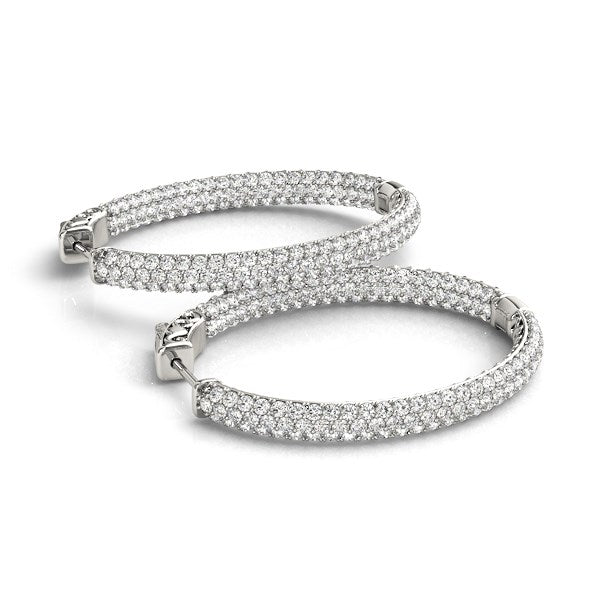 Diamond Hoop Double Sided Three Row Earrings in 14K White Gold (2 cttw)