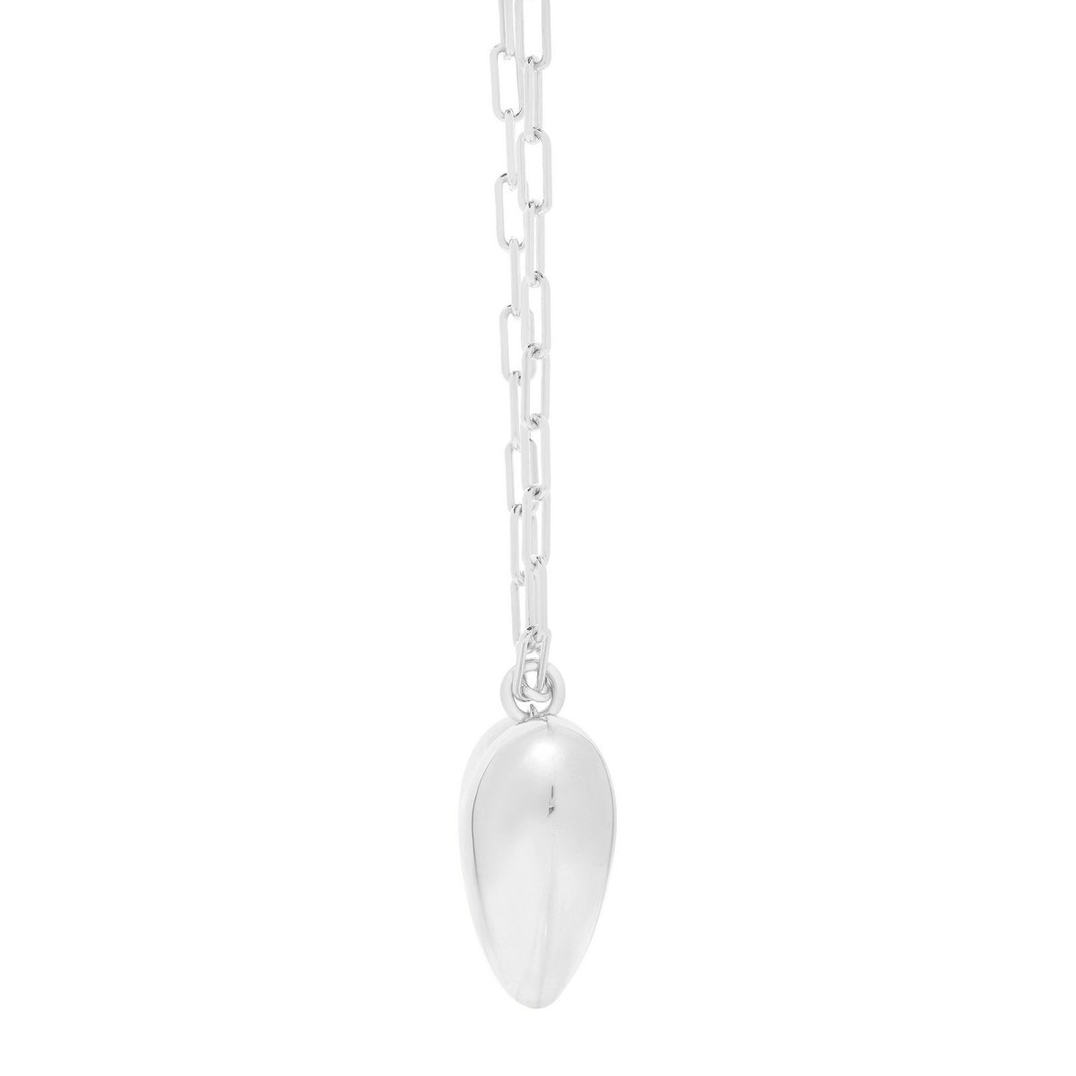 Large Puffed Heart Long Necklace in Rhodium-Plated Silver