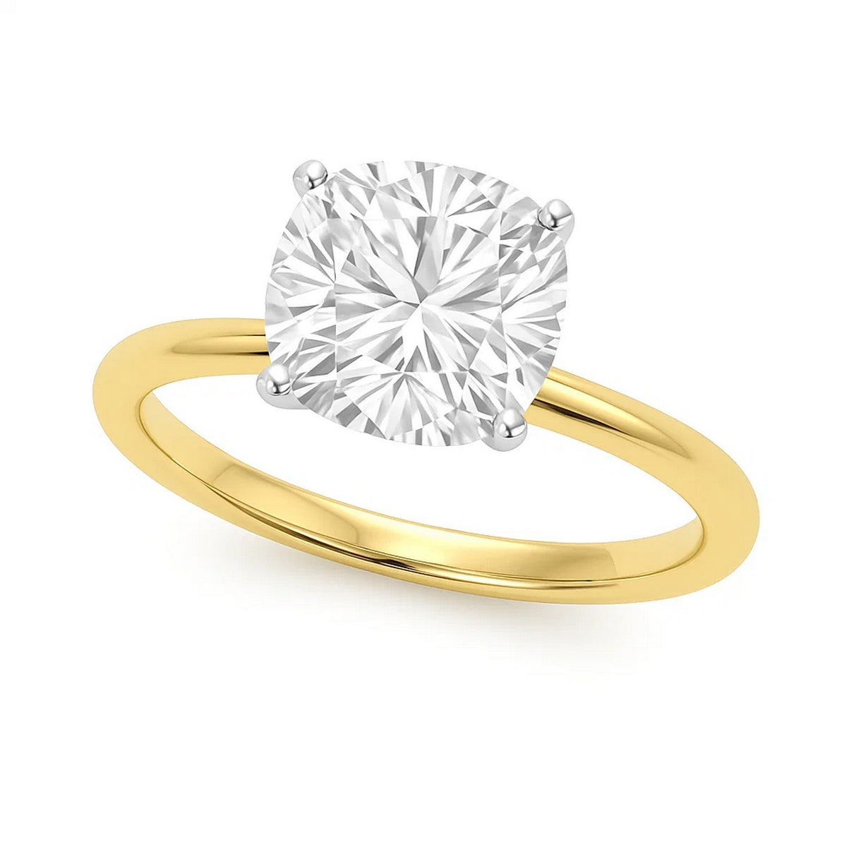 5 Carat Cushion Lab Grown IGI Diamond Solitaire in 10K Yellow Gold G/VS1