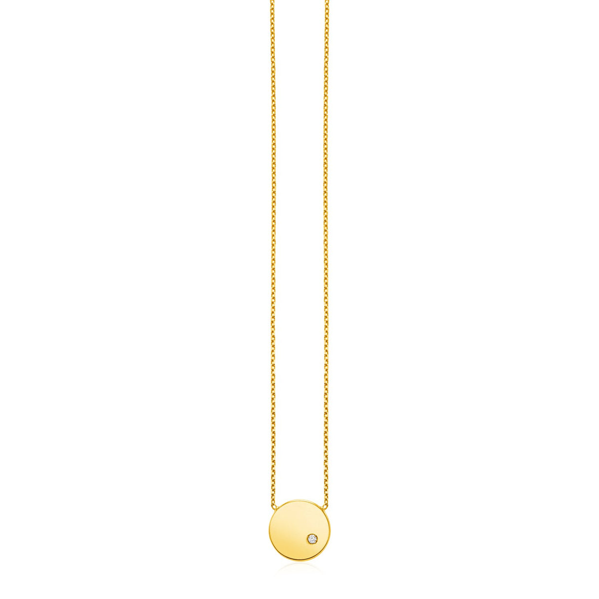 Polished Disc Diamond Necklace in 14K Yellow Gold
