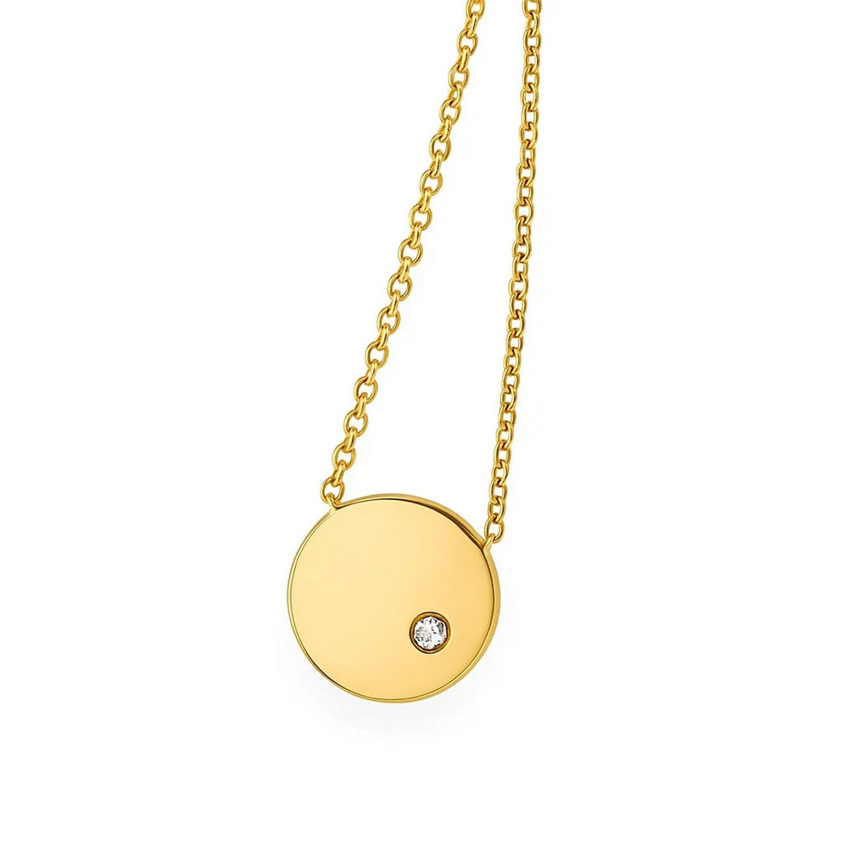 Polished Disc Diamond Necklace in 14K Yellow Gold