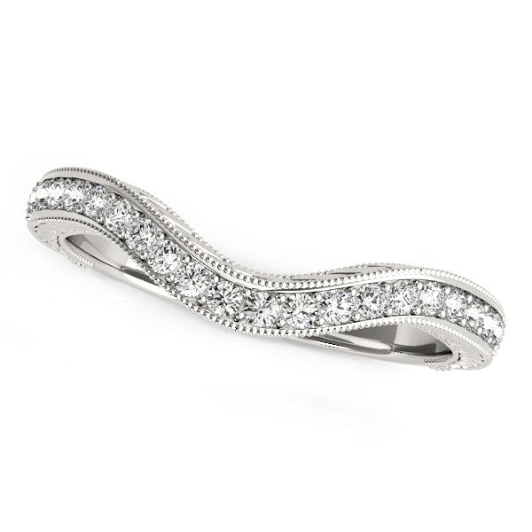 Milgrained Baroque Curved Diamond Wedding Ring in 14K White Gold (1/6 cttw)