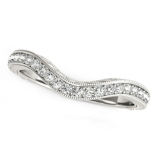 Milgrained Baroque Curved Diamond Wedding Ring in 14K White Gold (1/6 cttw)