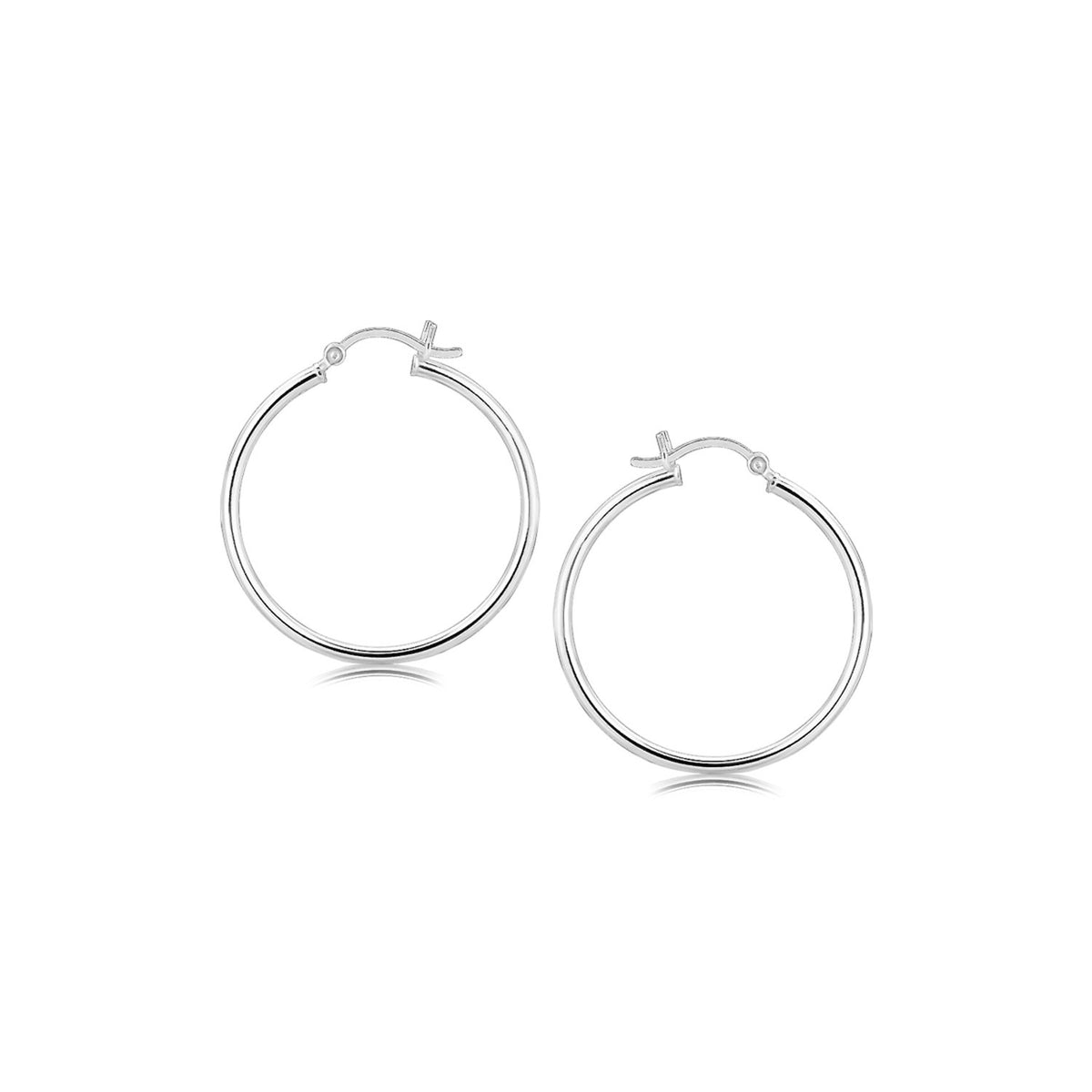 Thin Polished Hoop Style Earrings with Rhodium Plating in Sterling Silver (2x30mm)