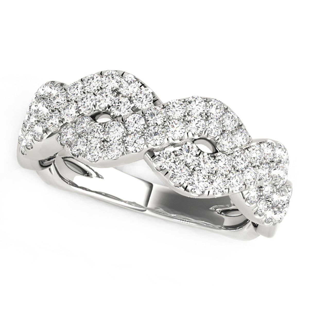 Diamond Studded Interlocking Waves Ring in 14K White Gold (5/8 cttw)