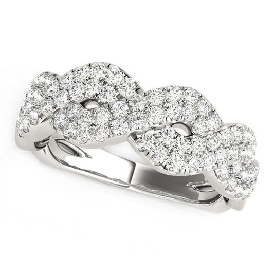 Diamond Studded Interlocking Waves Ring in 14K White Gold (5/8 cttw)