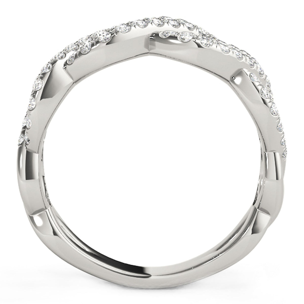 Diamond Studded Interlocking Waves Ring in 14K White Gold (5/8 cttw)