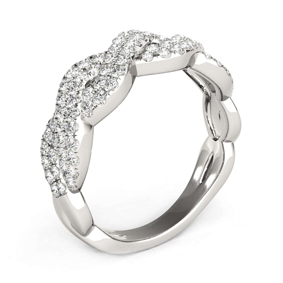 Diamond Studded Interlocking Waves Ring in 14K White Gold (5/8 cttw)