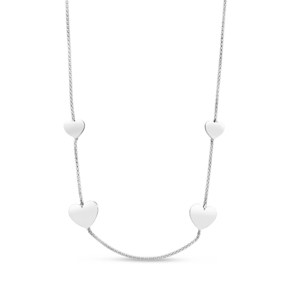 Hearts Station Necklace in Rhodium-Plated Sterling Silver