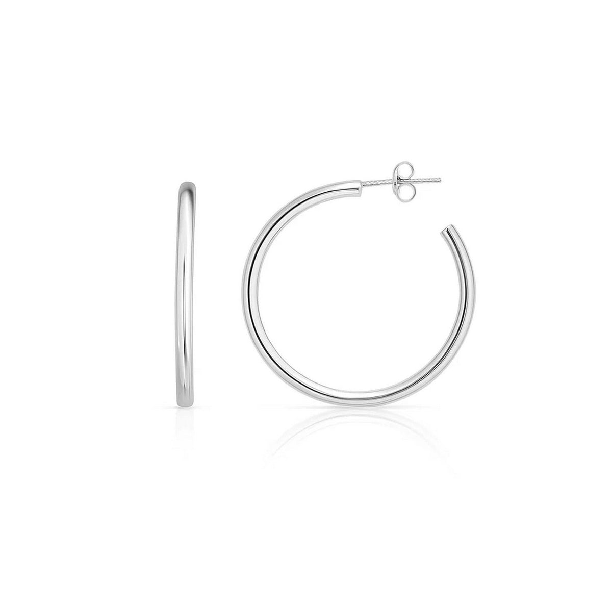 Round Tube C-Hoop Earrings in Sterling Silver