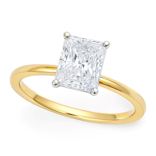 1.50 Carat Radiant Lab Grown IGI Diamond Ring in 10K Yellow Gold G/VS1