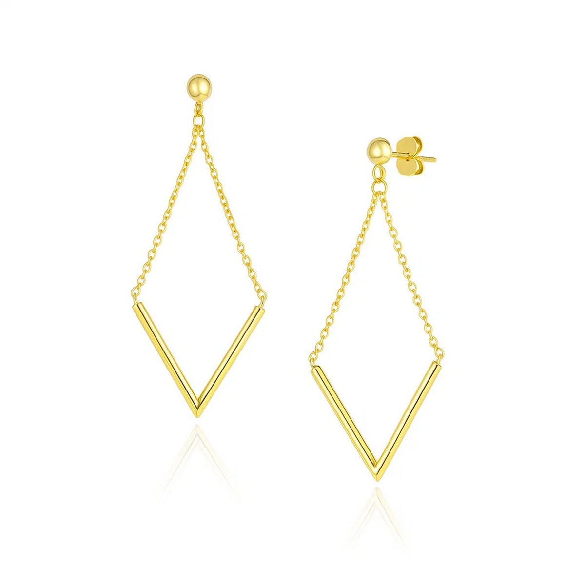 Open Kite Chain Drop Earrings in 14K Yellow Gold
