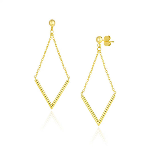 Open Kite Chain Drop Earrings in 14K Yellow Gold