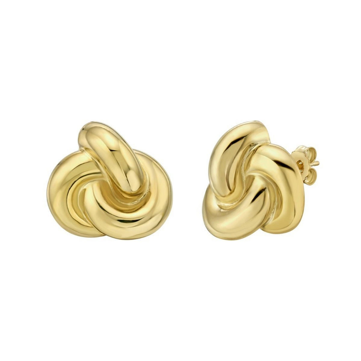 Puffed Love Knot Stud Earrings in Yellow Gold-Plated Silver