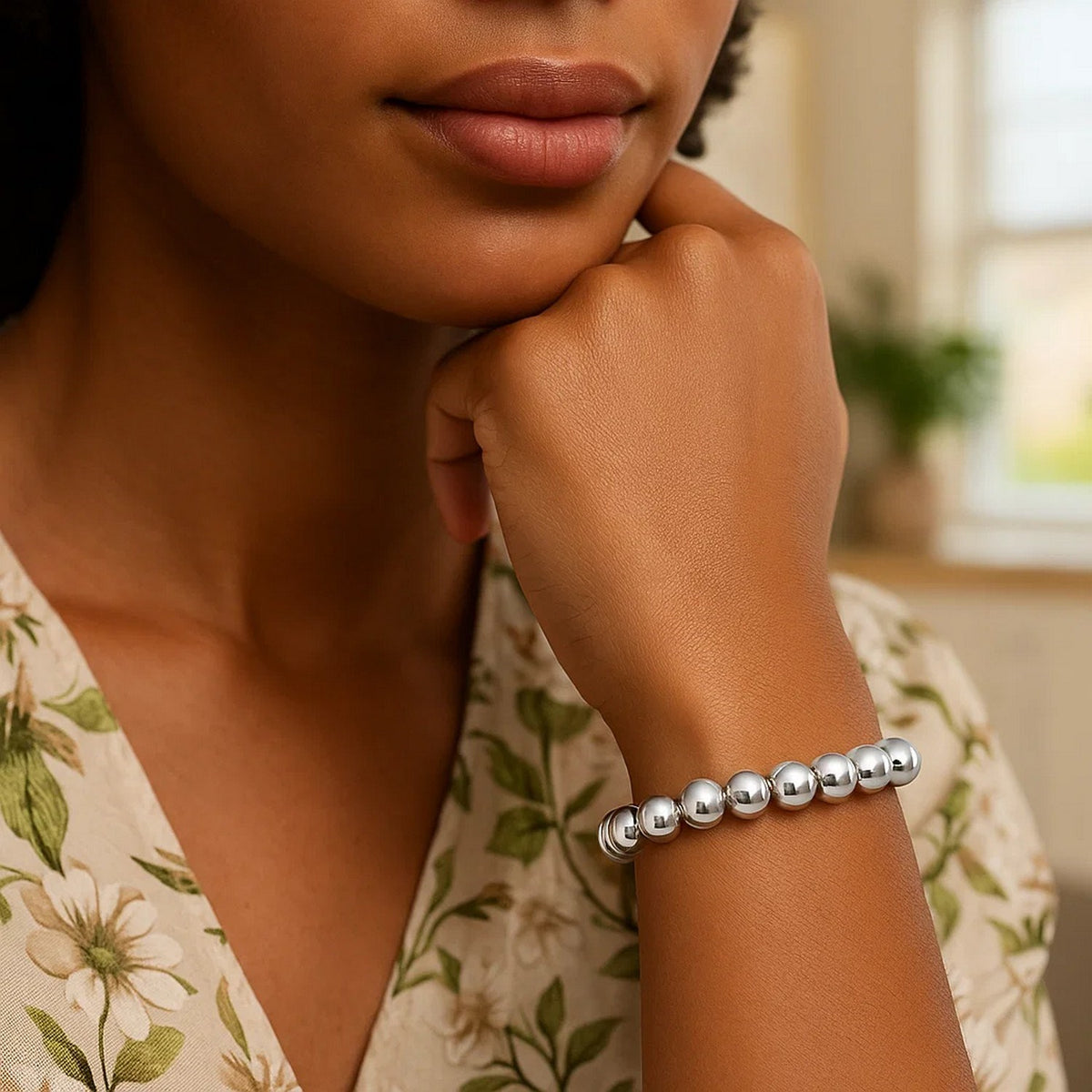 Bold Bead Bracelet in Rhodium-Plated Sterling Silver (10.00 mm)