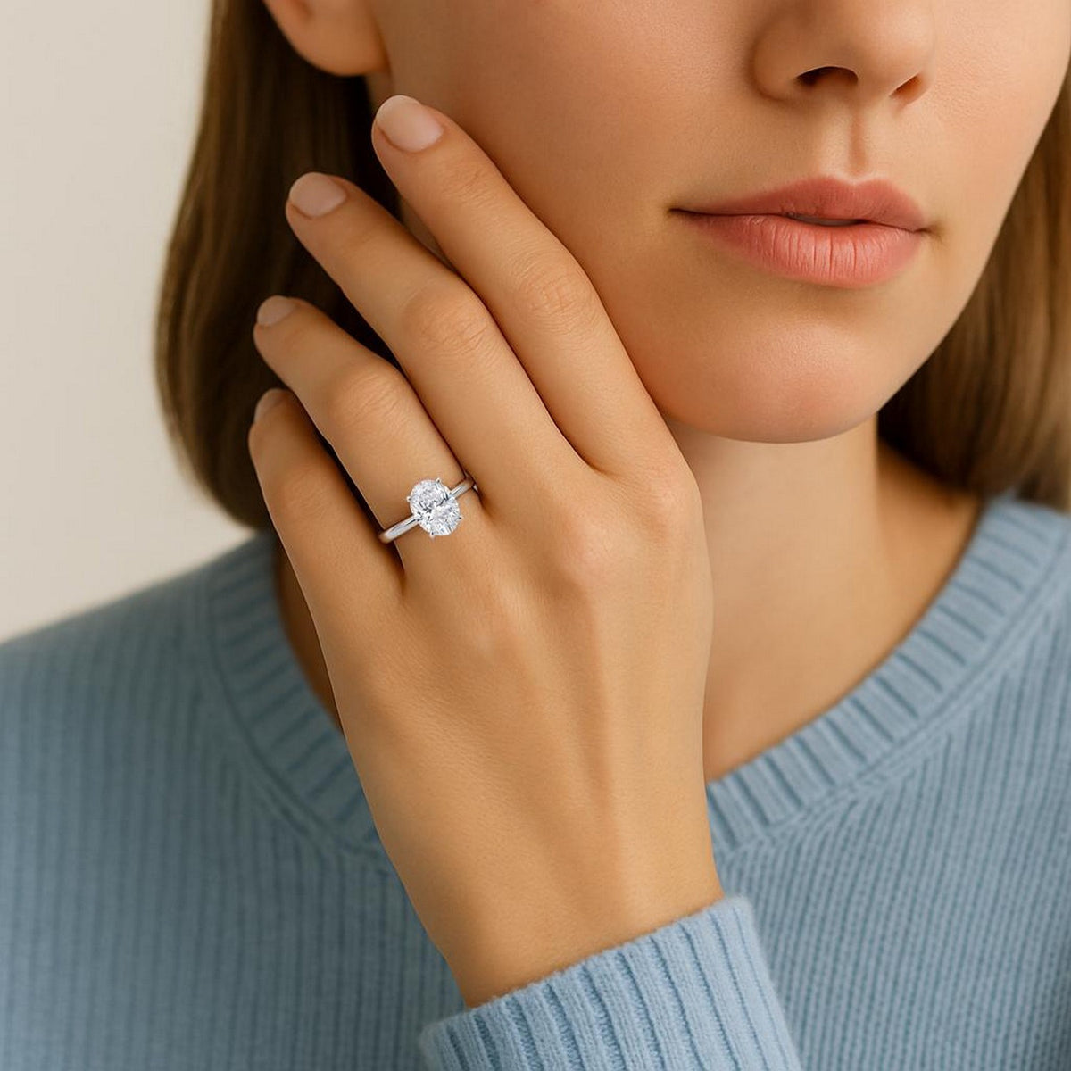 1.5 Carat Oval Lab Grown IGI Diamond Solitaire in 10K White Gold G/VS1