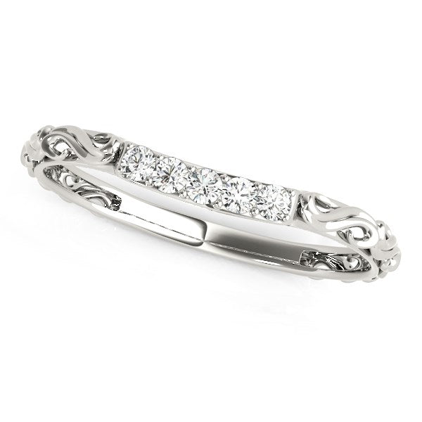 Antique Style Curved Diamond Wedding Band in 14K White Gold (1/10 cttw)