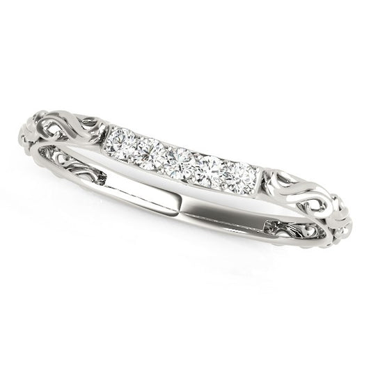 Antique Style Curved Diamond Wedding Band in 14K White Gold (1/10 cttw)