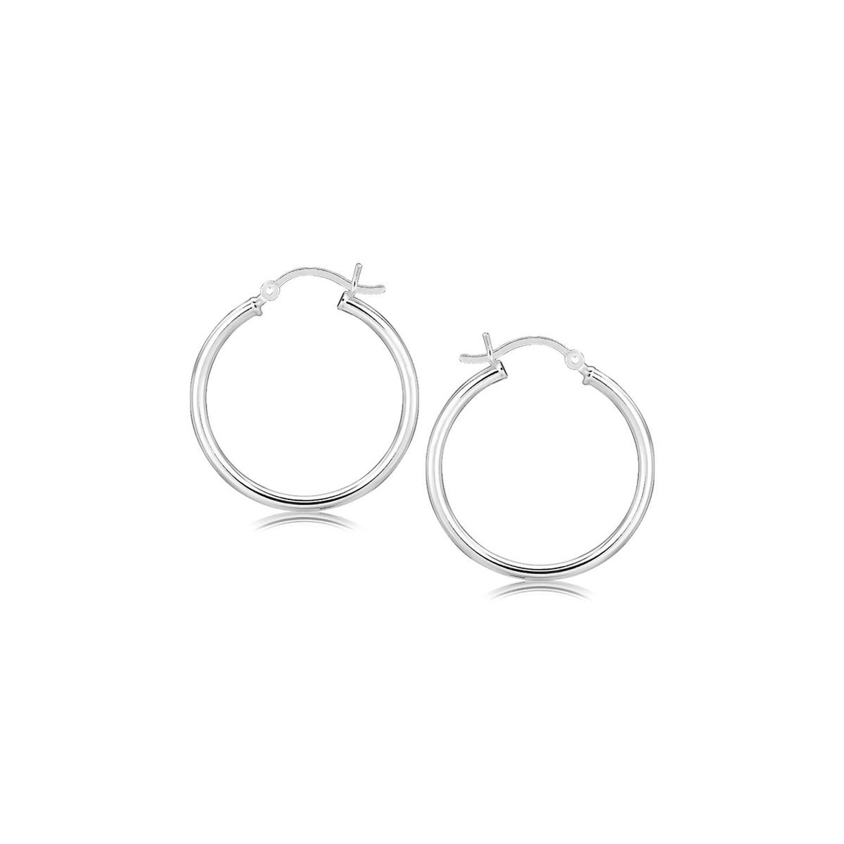 Thin Polished Hoop Motif Earrings in Rhodium Silver (2x25mm)