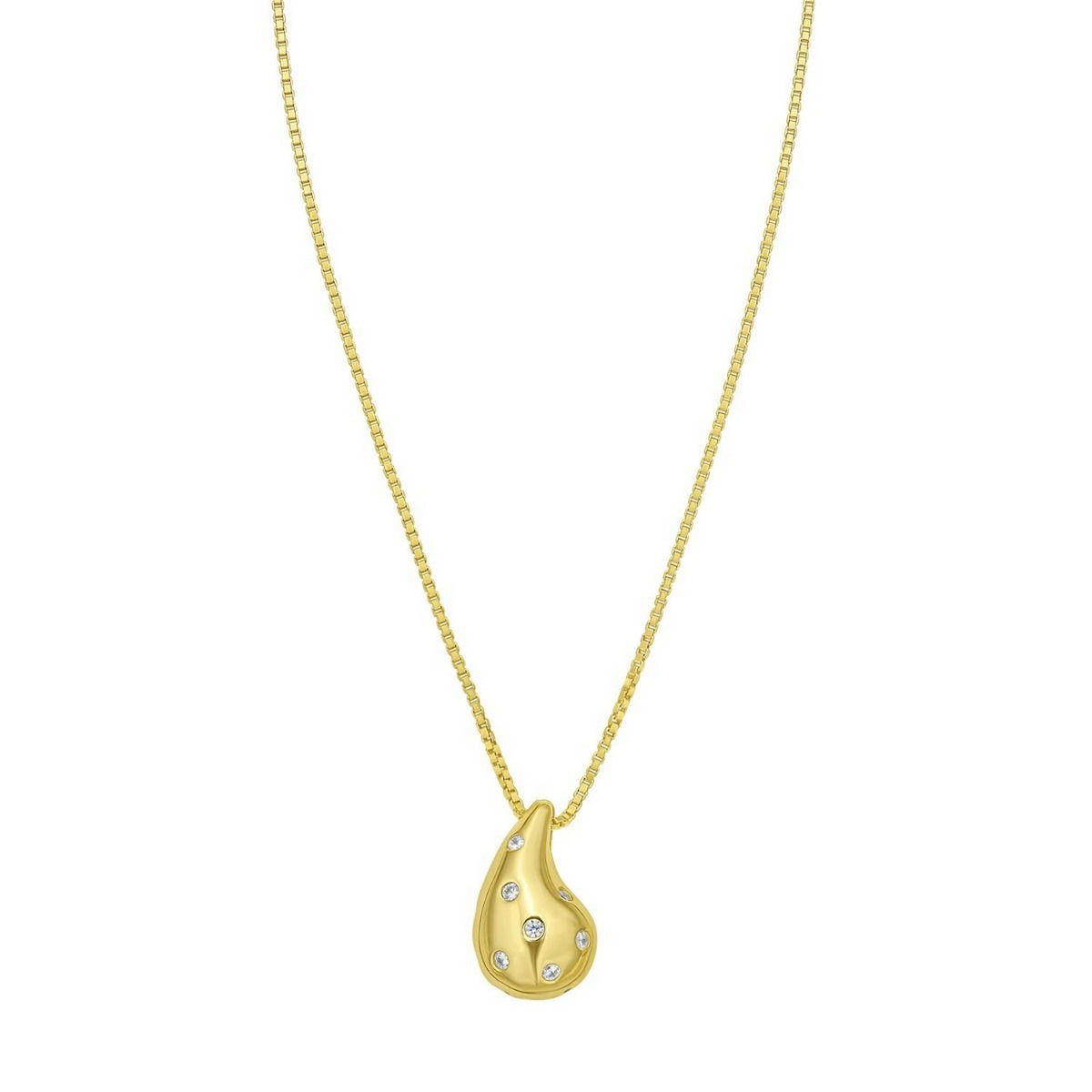 Puffed Raindrop CZ Necklace in Gold-Plated Sterling Silver