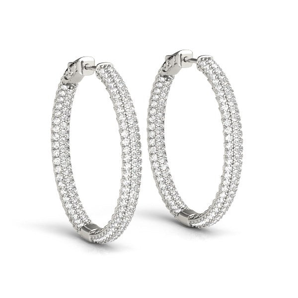 Two Row Pave Set Diamond Hoop Earrings in 14K White Gold (7 cttw)
