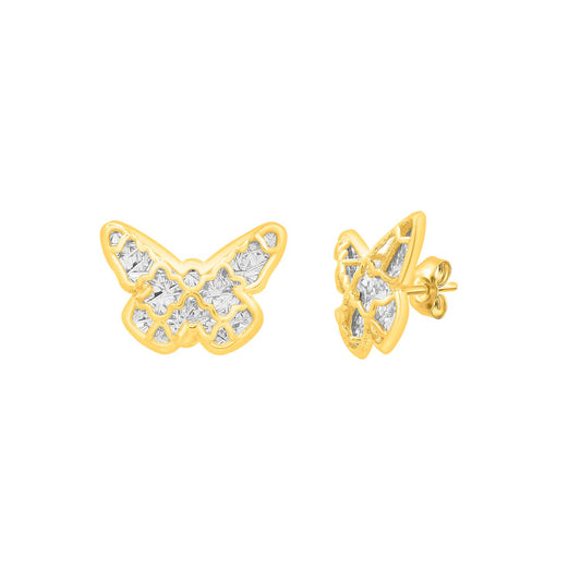 Checkered Butterfly Stud Earrings in 14K Yellow Gold (11.50 mm)