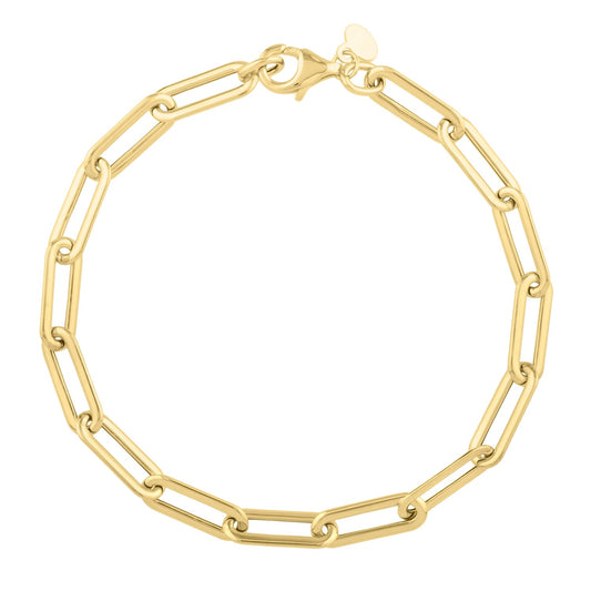 Long Domed Paperclip Bracelet in 14K Yellow Gold