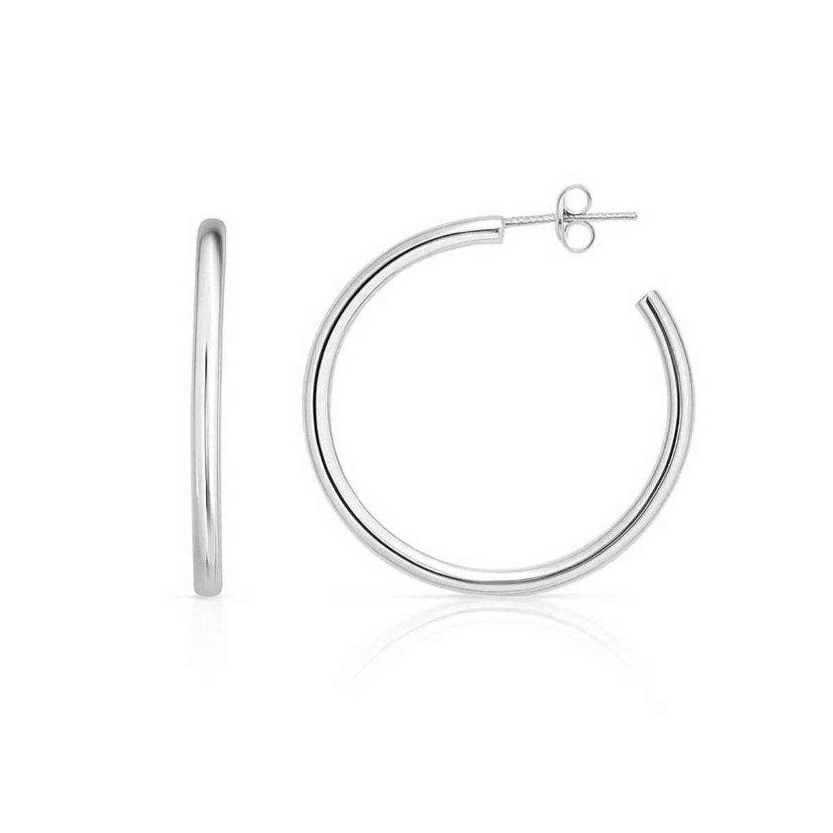 Round Tube C Hoop Earrings in Sterling Silver