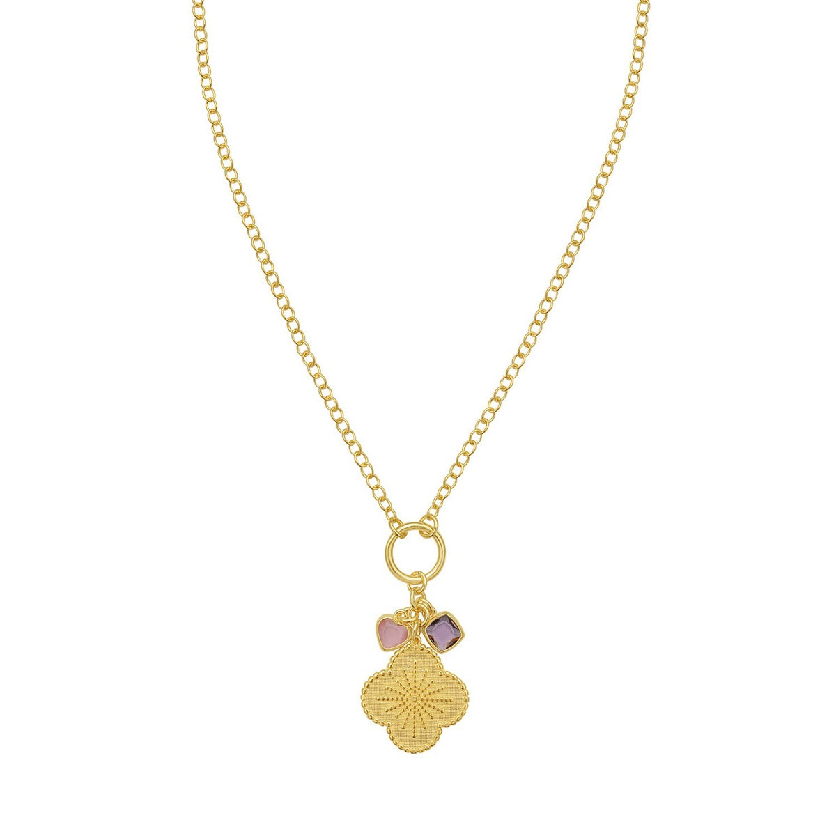 Flower CZ Charm Necklace in Gold-Plated Sterling Silver