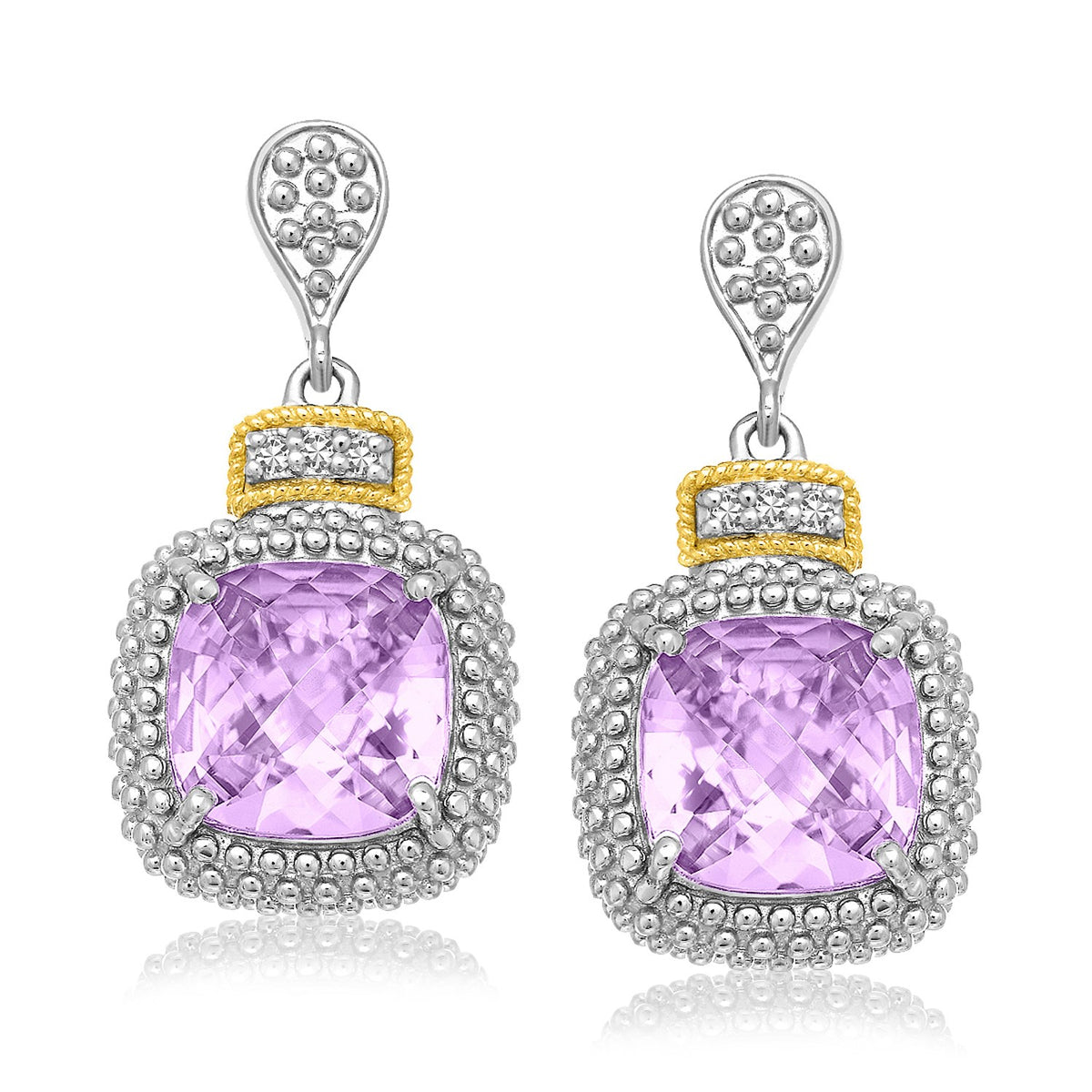 Cushion Amethyst & Diamond Earrings in 18K Gold Silver (.05cttw)