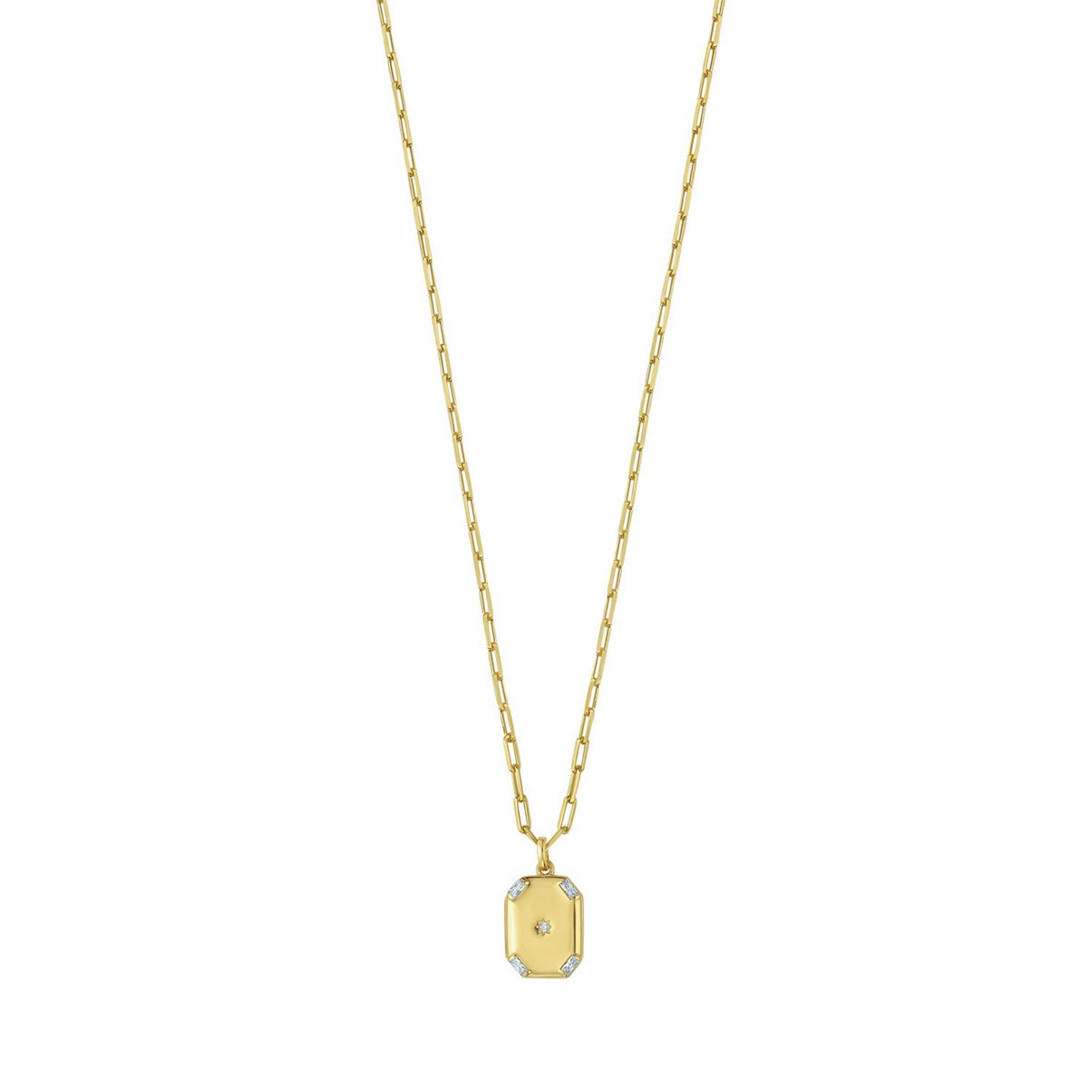 CZ Octagonal Star Locket Necklace in Gold-Plated Sterling Silver